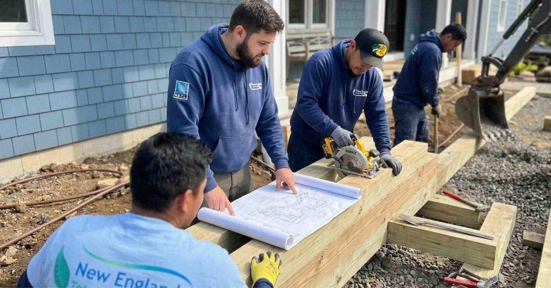 The NET Landscaping crew is working on site.