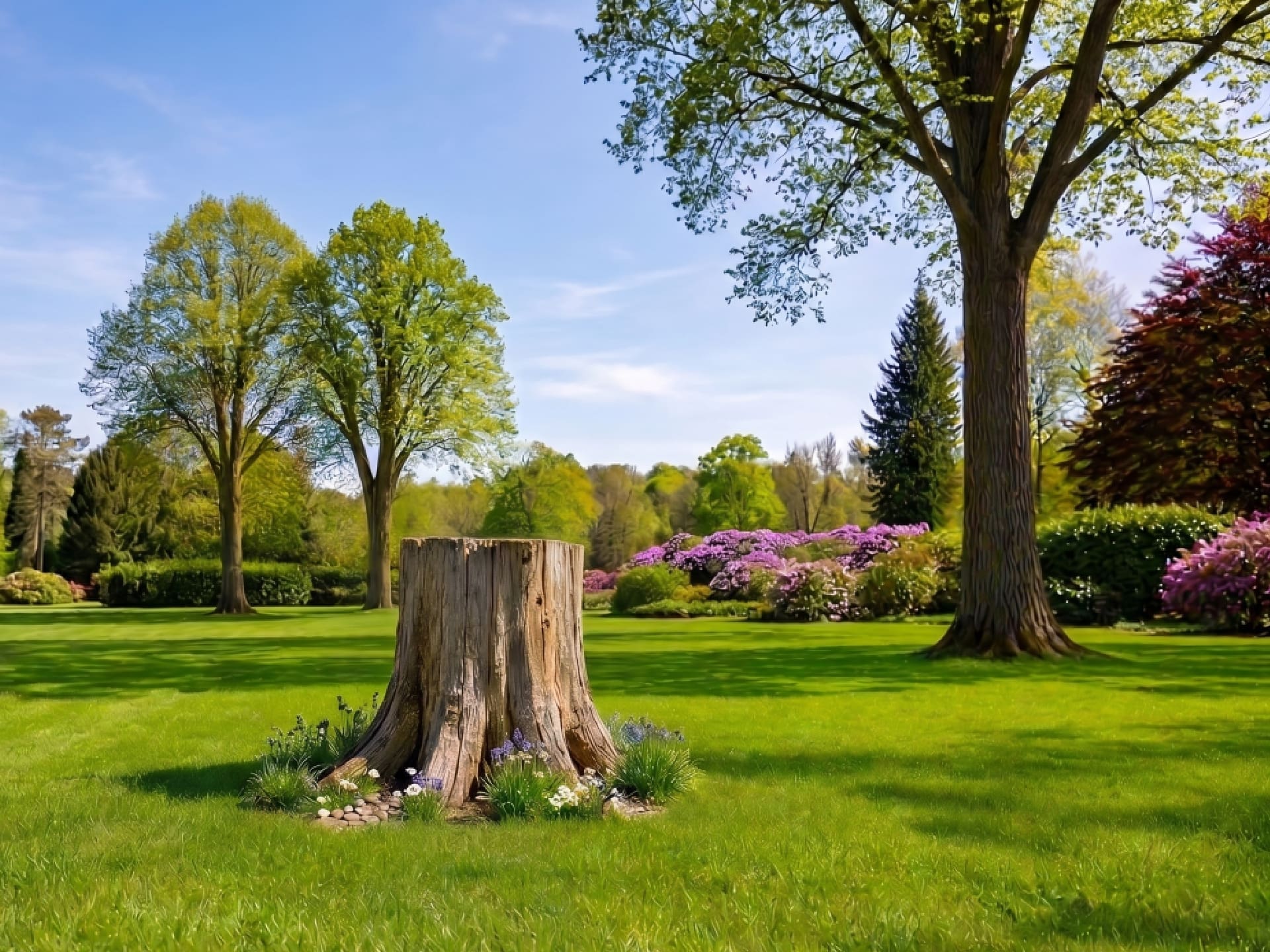 tree stump in the lawn